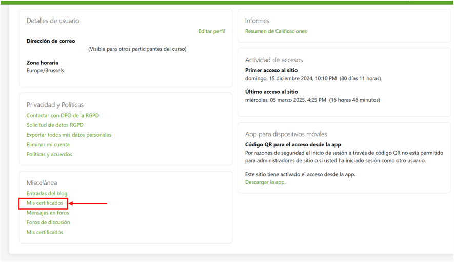 ¿Dónde puedo descargar todos mis certificados de cursos realizados en e-oncología?